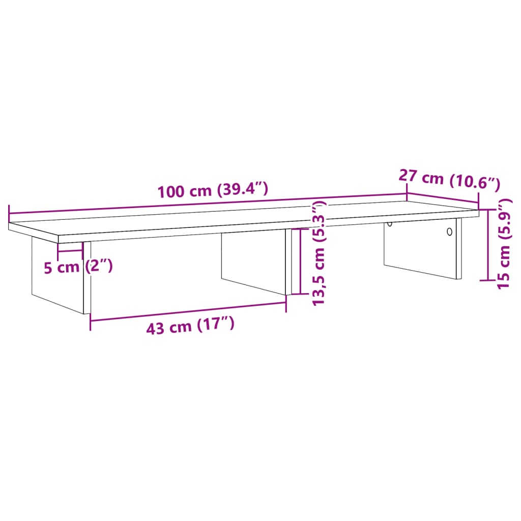 vidaXL Skärmställ åldrat trä 100x27x15 cm konstruerat trä