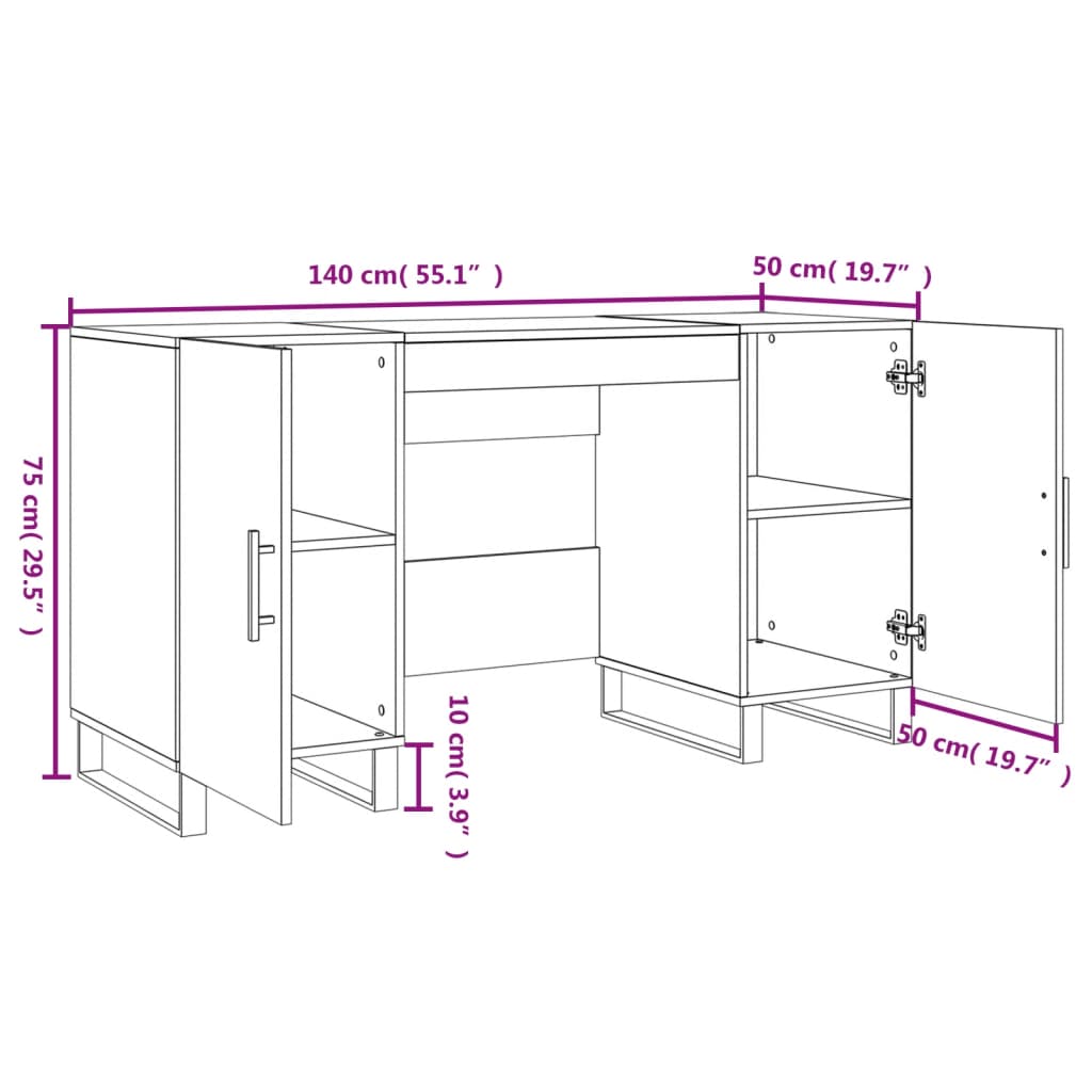 vidaXL Skrivbord vit högglans 140x50x75 cm konstruerat trä