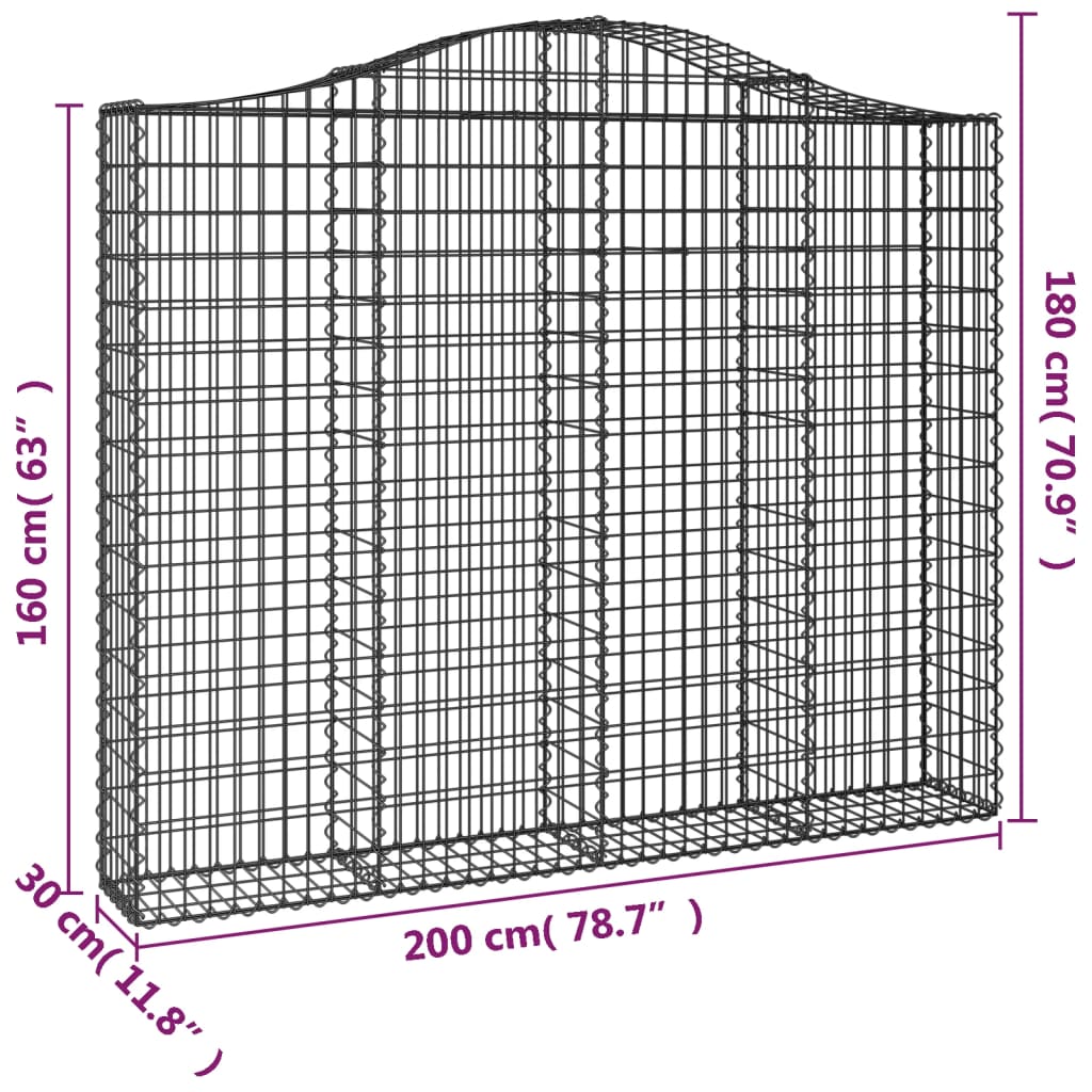 vidaXL Gabion bågformad 8 st 200x30x160/180 cm galvaniserat järn