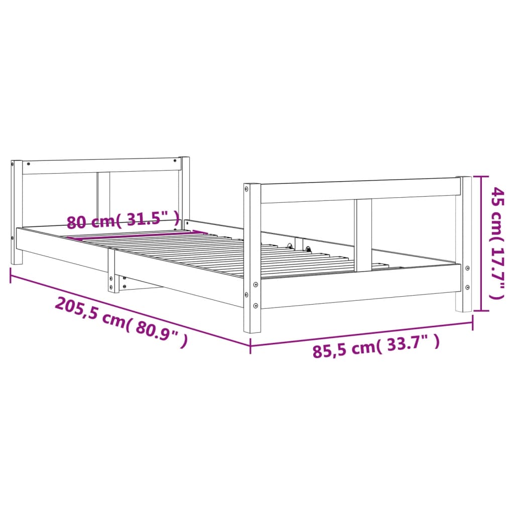 vidaXL Sängram för barnsäng svart 80x200 cm massiv furu