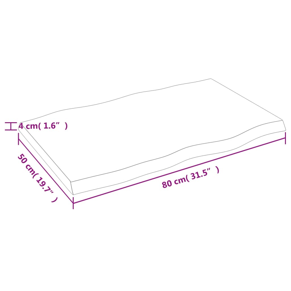 vidaXL Bordsskiva 80x50x(2-4) cm obehandlad massiv ek levande kant