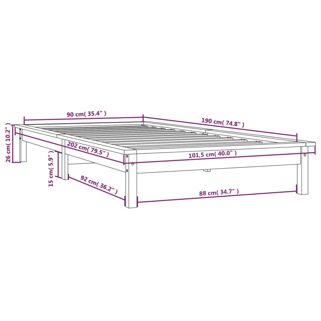 vidaXL Sängram 90x190 cm massiv furu svart