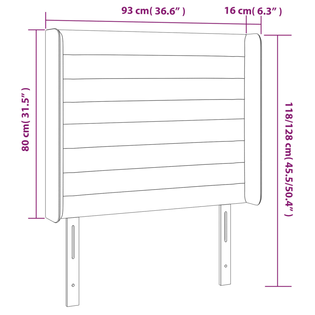 vidaXL Sänggavel LED ljusgrå 93x16x118/128 cm sammet