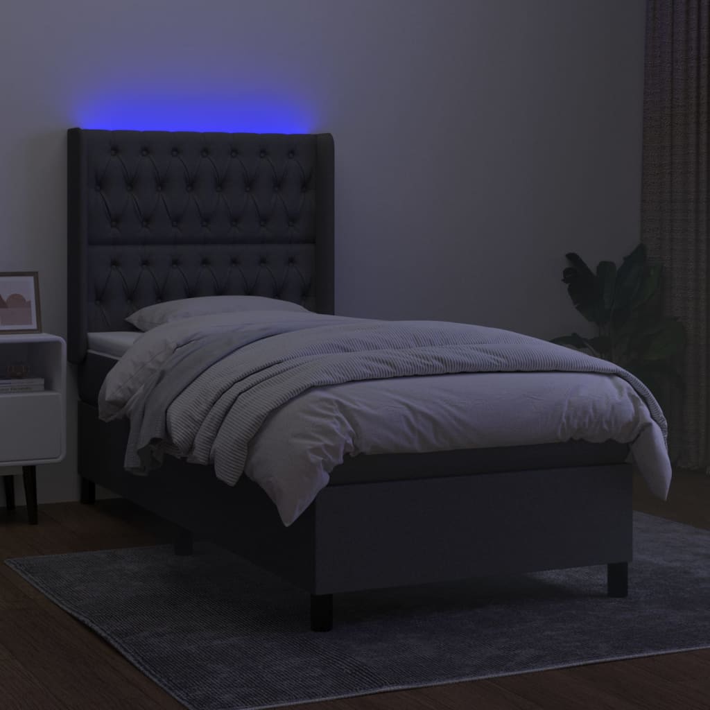 vidaXL Ramsäng med madrass & LED mörkgrå 90x190 cm tyg