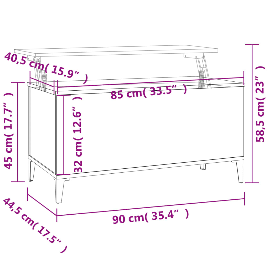 vidaXL Soffbord rökfärgad ek 90x44,5x45 cm konstruerat trä