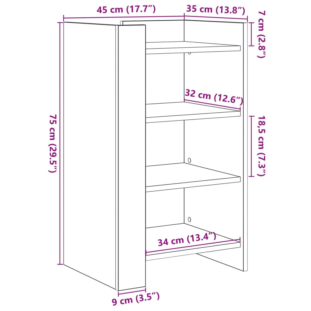 vidaXL Skänk sonoma-ek 45x35x75 cm konstruerat trä