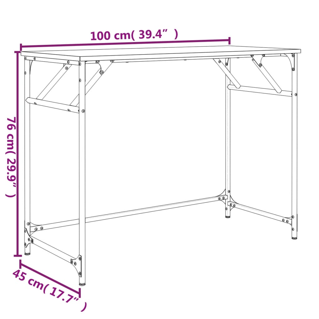 vidaXL Skrivbord rökfärgad ek 100x45x76 cm trä pulverlackerat stål