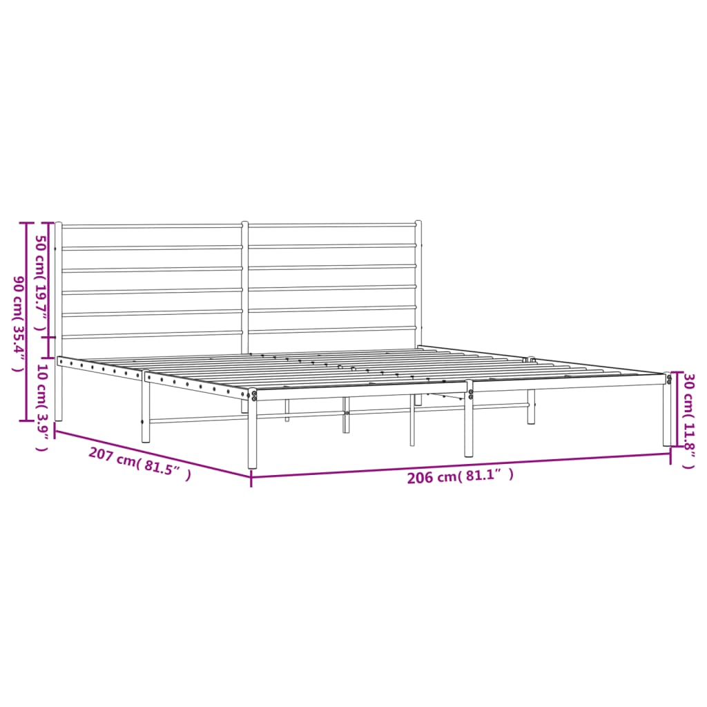 vidaXL Sängram med huvudgavel metall vit 200x200 cm