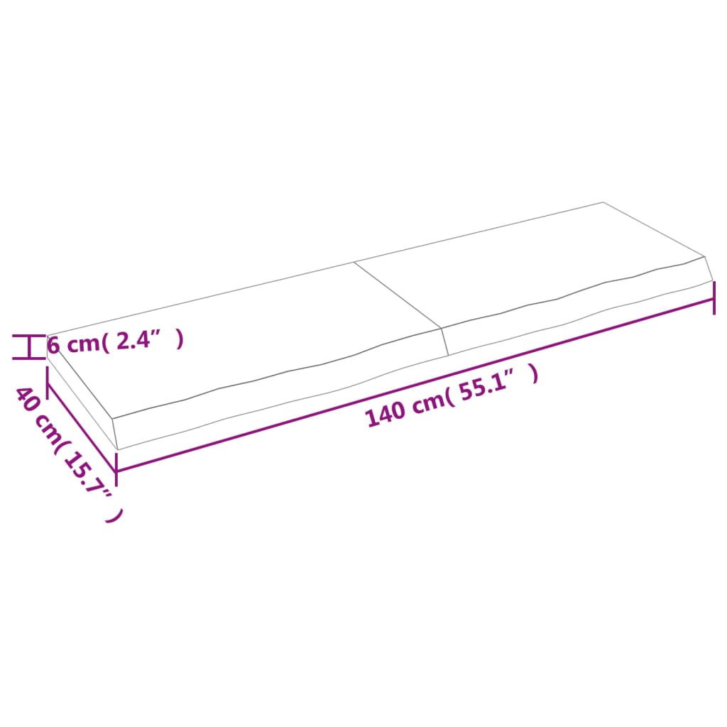 vidaXL Bänkskiva för badrum 140x40x(2-6) cm obehandlat massivt trä