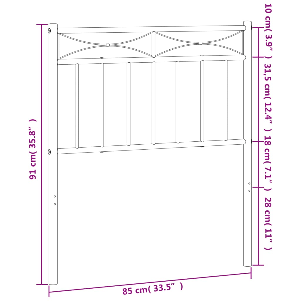 vidaXL Huvudgavel metall svart 80 cm