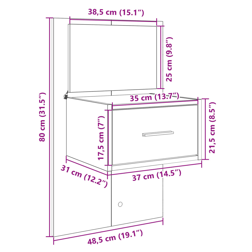 vidaXL Sänggavel med sängbord brun ek 160 cm konstruerat trä