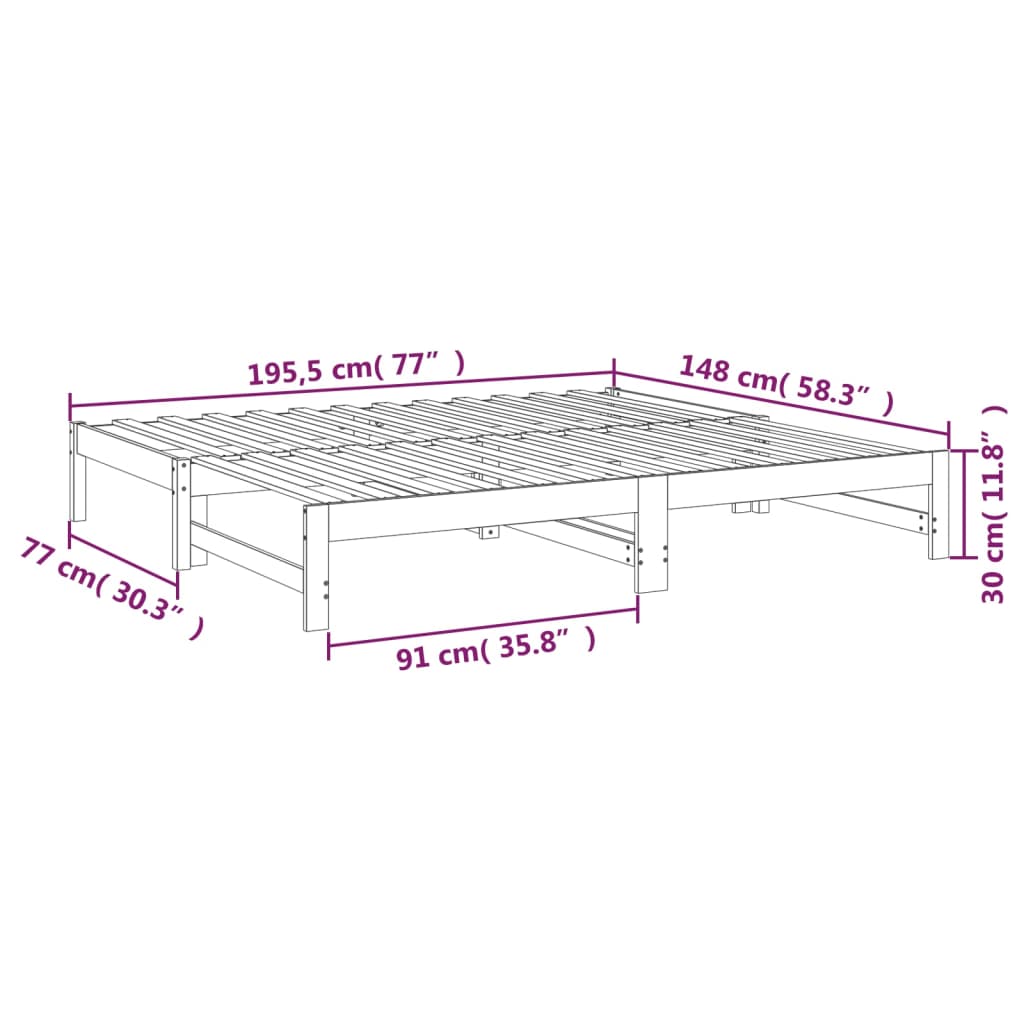 vidaXL Utdragbar dagbädd svart 2x(75x190) cm massiv furu