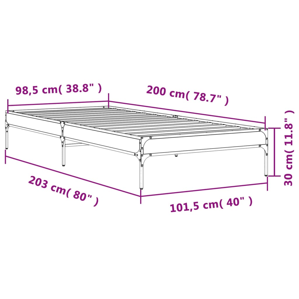 vidaXL Sängram rökfärgad ek 100x200 cm konstruerat trä och metall