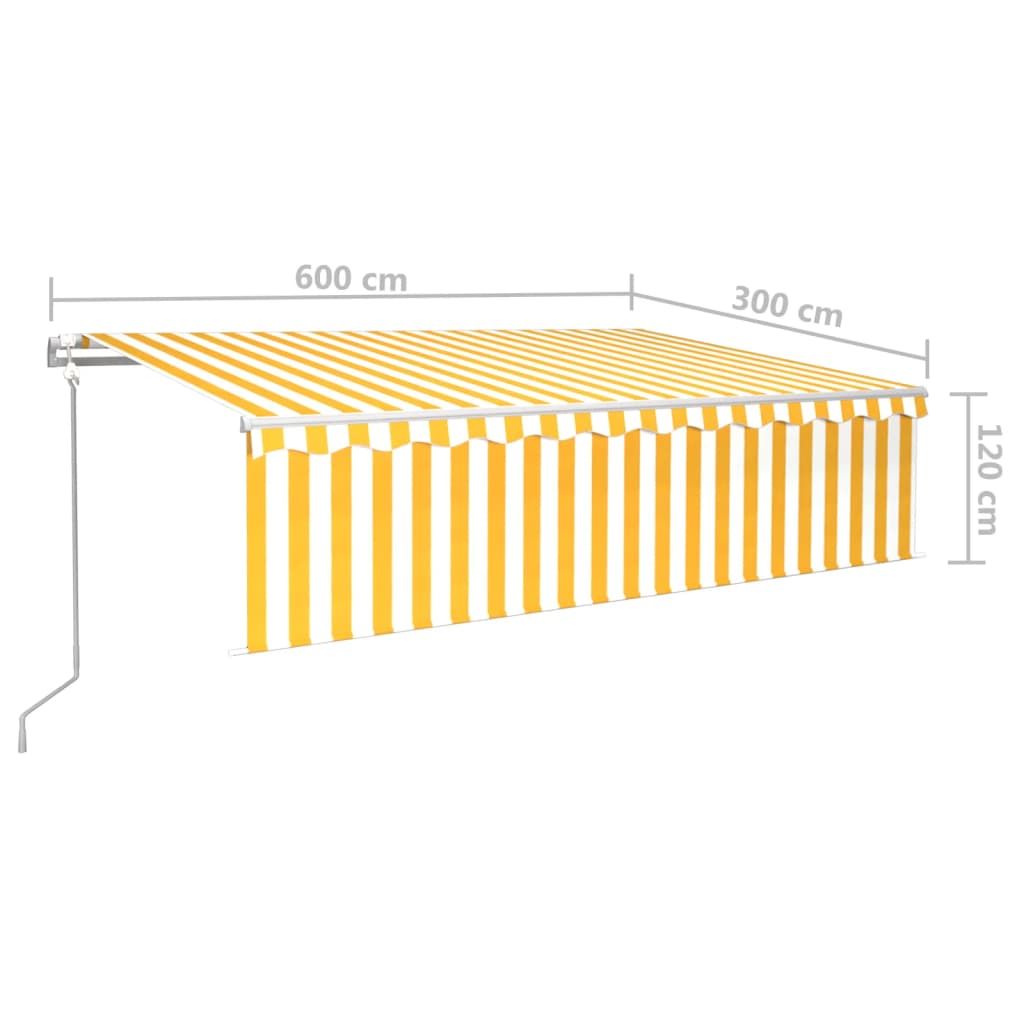 vidaXL Automatisk markis med rullgardin vindsensor LED 6x3 m gul/vit