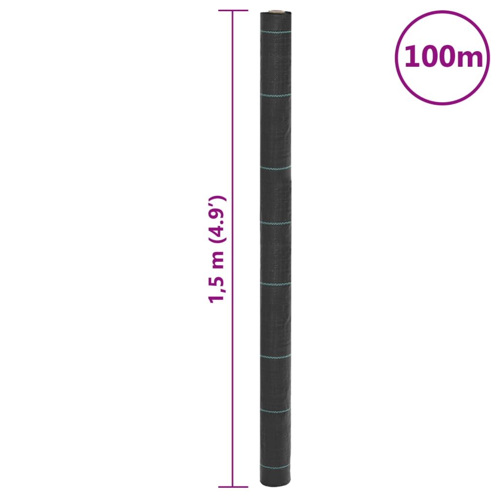 vidaXL Ogräsmatta svart 1,5x100 m PP