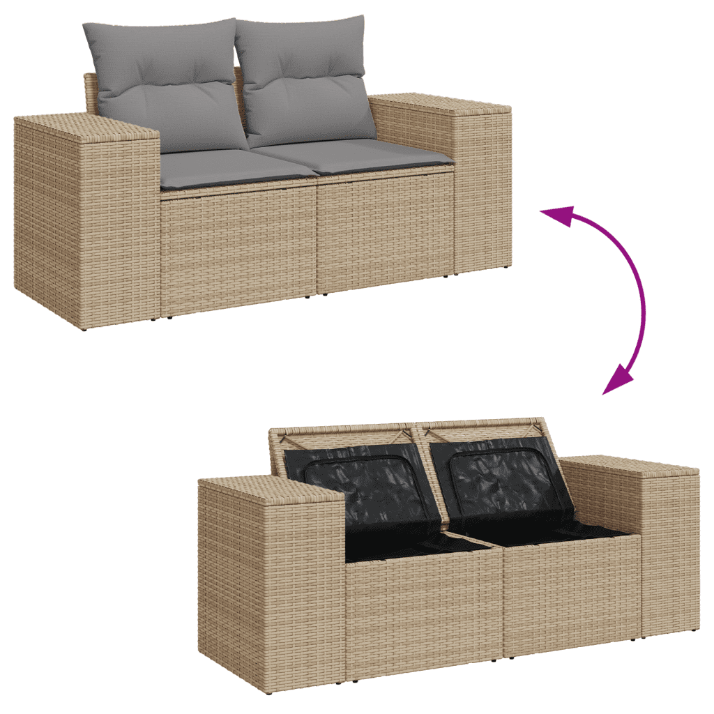 vidaXL Soffgrupp för trädgården med dynor 9 delar beige konstrotting