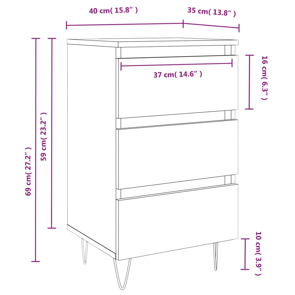 vidaXL Sängbord 2 st rökfärgad ek 40x35x69 cm konstruerat trä