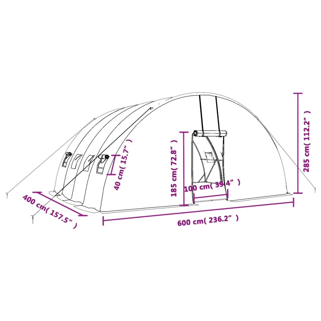 vidaXL Växthus med stålram grön 24 m² 6x4x2,85 m