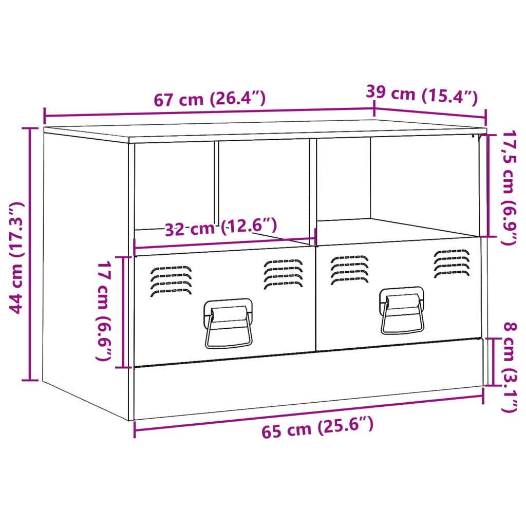 vidaXL TV-skåp rosa 67x39x44 cm stål