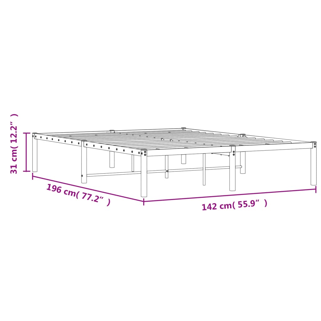 vidaXL Sängram metall vit 135x190 cm