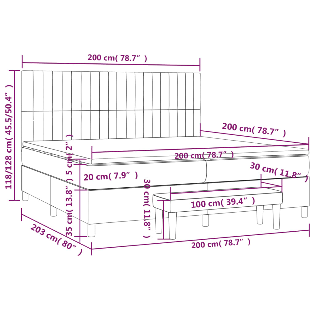 vidaXL Ramsäng med madrass svart 200x200 cm tyg