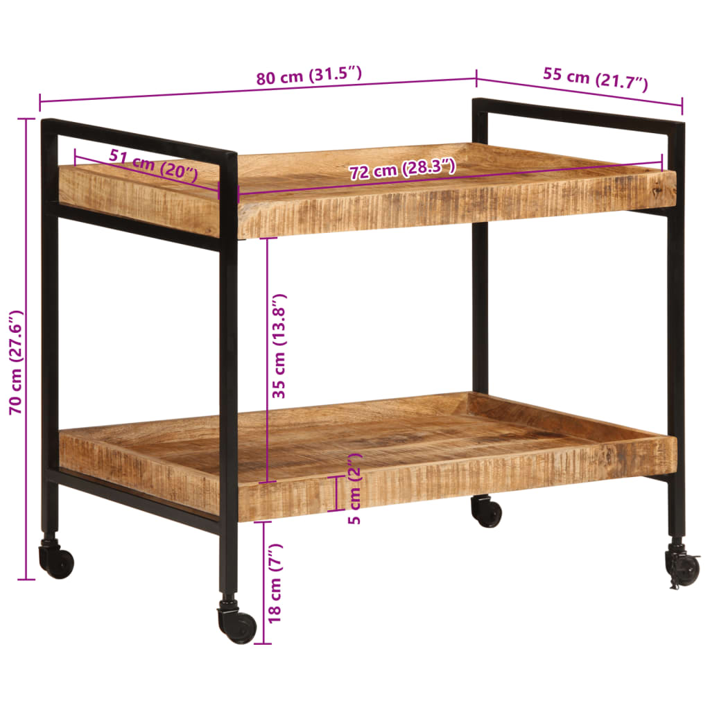 vidaXL Köksvagn 80x55x70 cm massivt grovt mangoträ