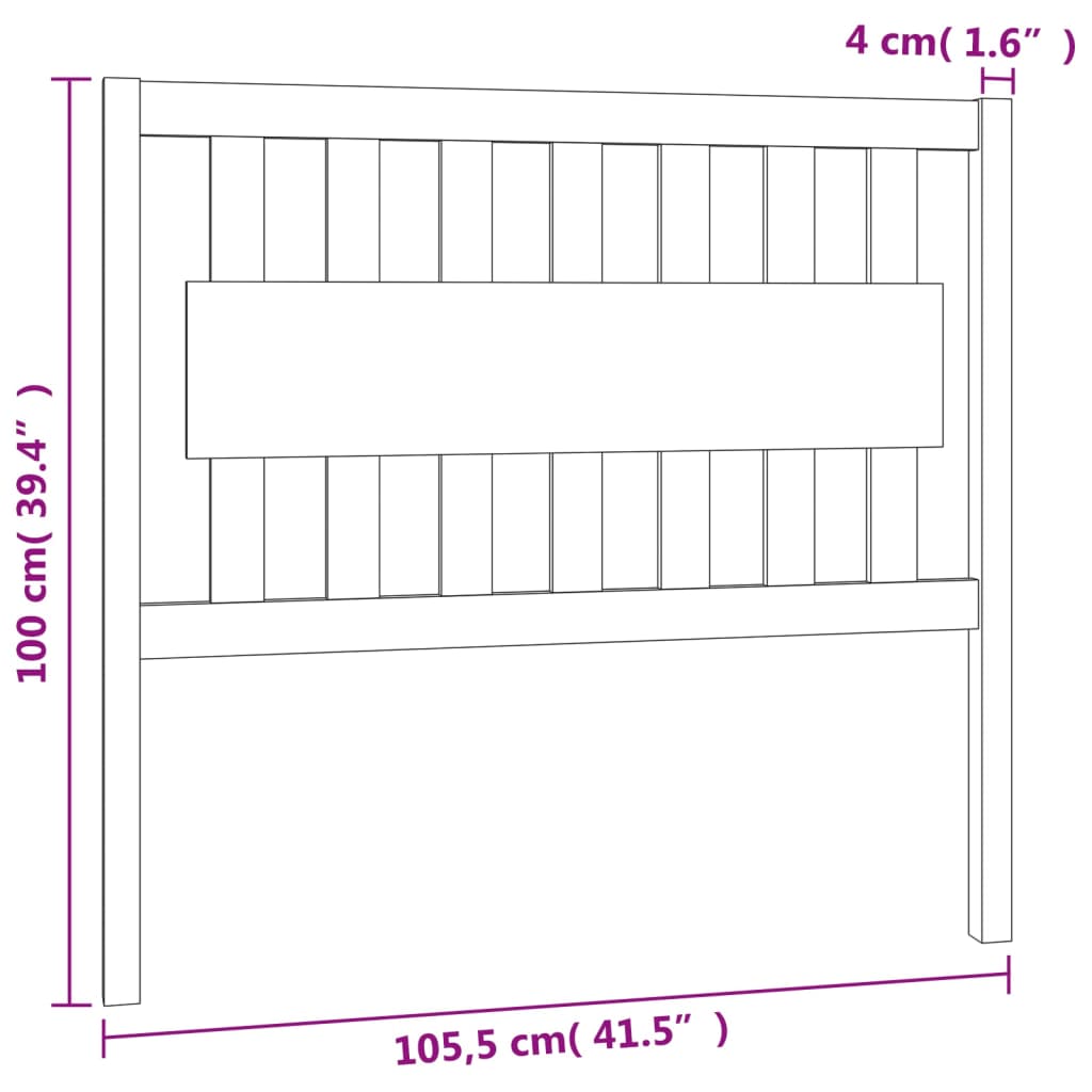 vidaXL Sänggavel grå 105,5x4x100 cm massiv furu