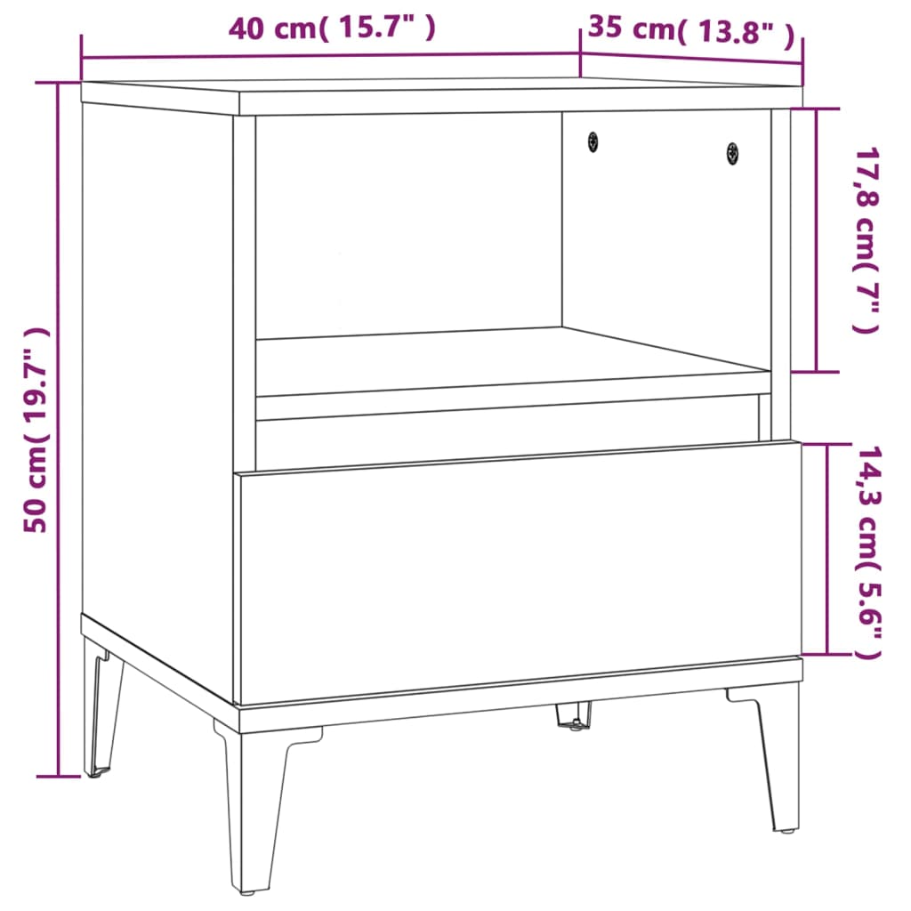vidaXL Sängbord 2 st Rökfärgad ek 40x35x50 cm