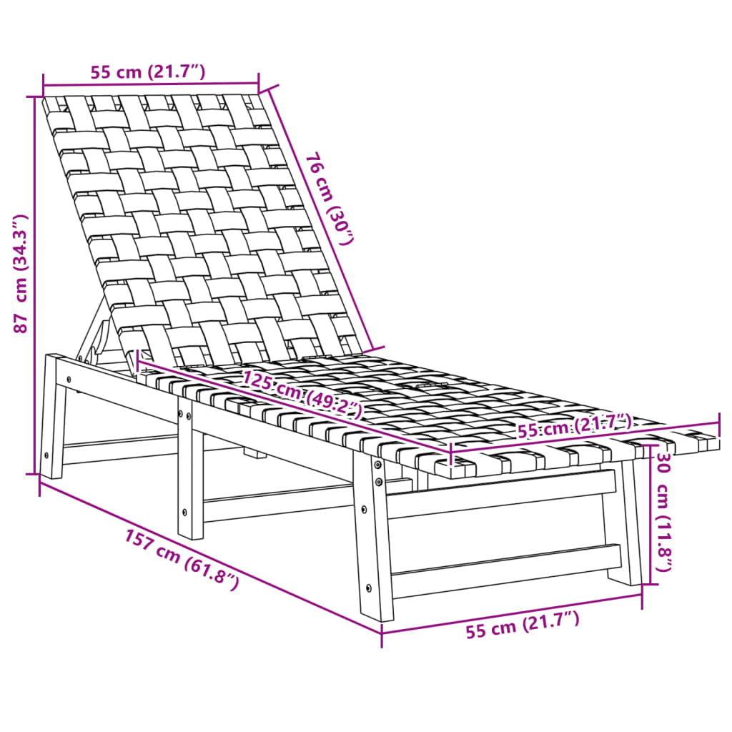 vidaXL Solsäng med bord svart massivt akaciaträ och tyg