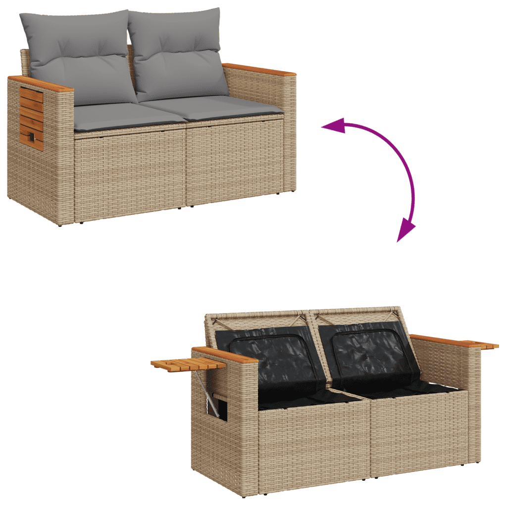 vidaXL Loungegrupp för trädgården m. dynor 11 delar beige konstrotting