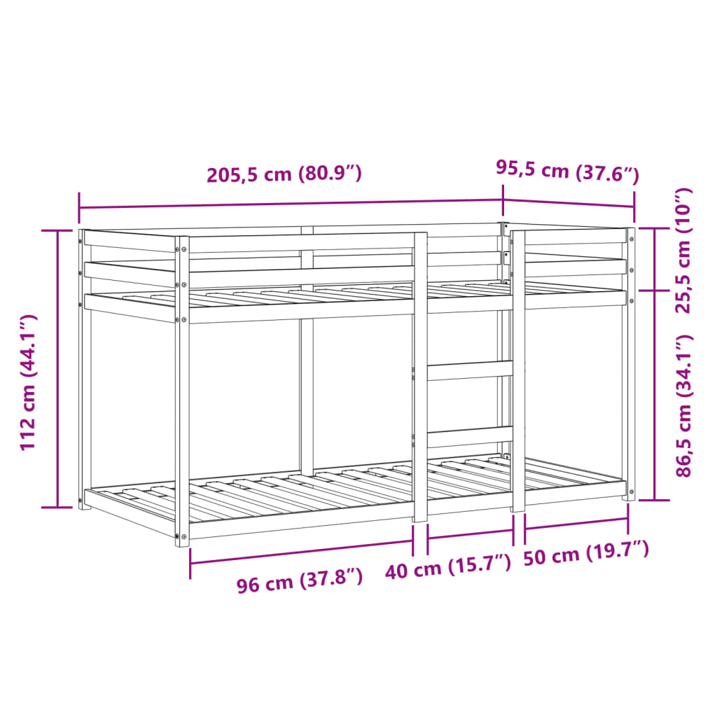 vidaXL Loftsäng med rutschkana rosa 90x200 cm massiv furu