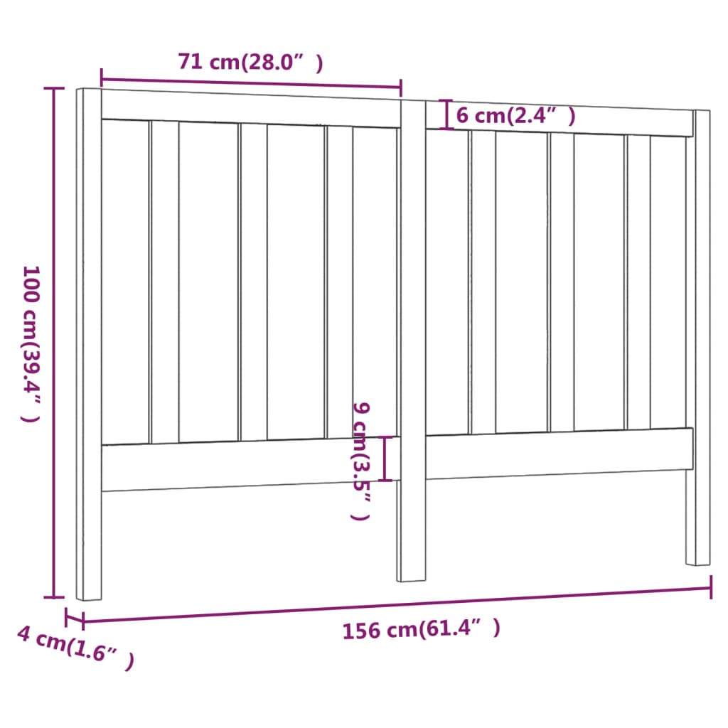 vidaXL Sänggavel grå 156x4x100 cm massiv furu