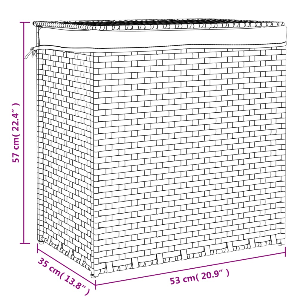 vidaXL Tvättkorg med 2 sektioner mörkbrun 53x35x57 cm konstrotting