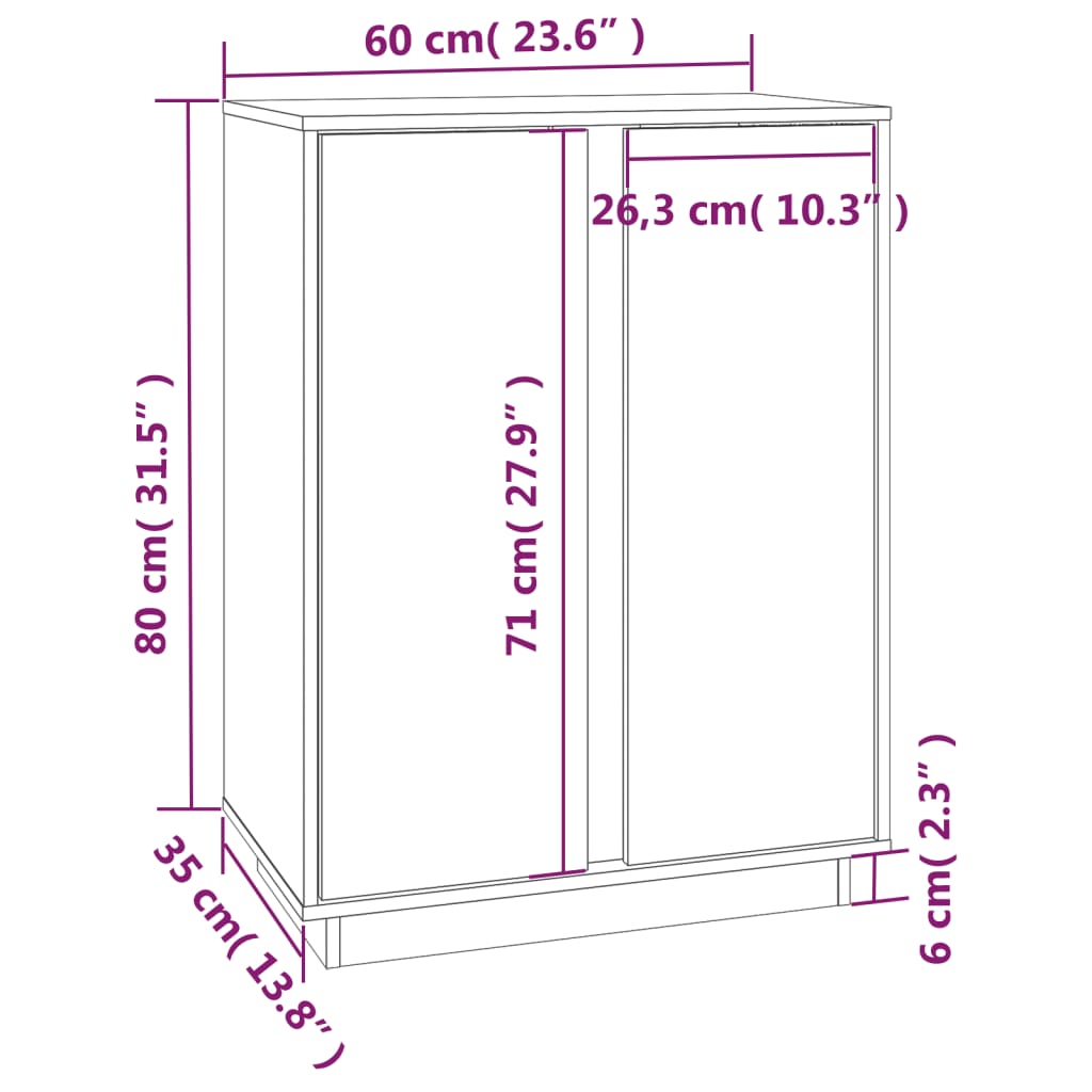 vidaXL Skänk svart 60x35x80 cm massiv furu