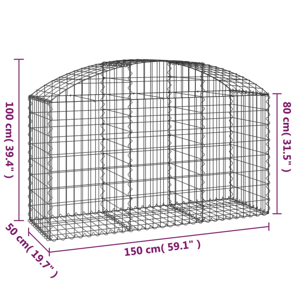 vidaXL Gabion bågformad 150x50x80/100 cm galvaniserat järn