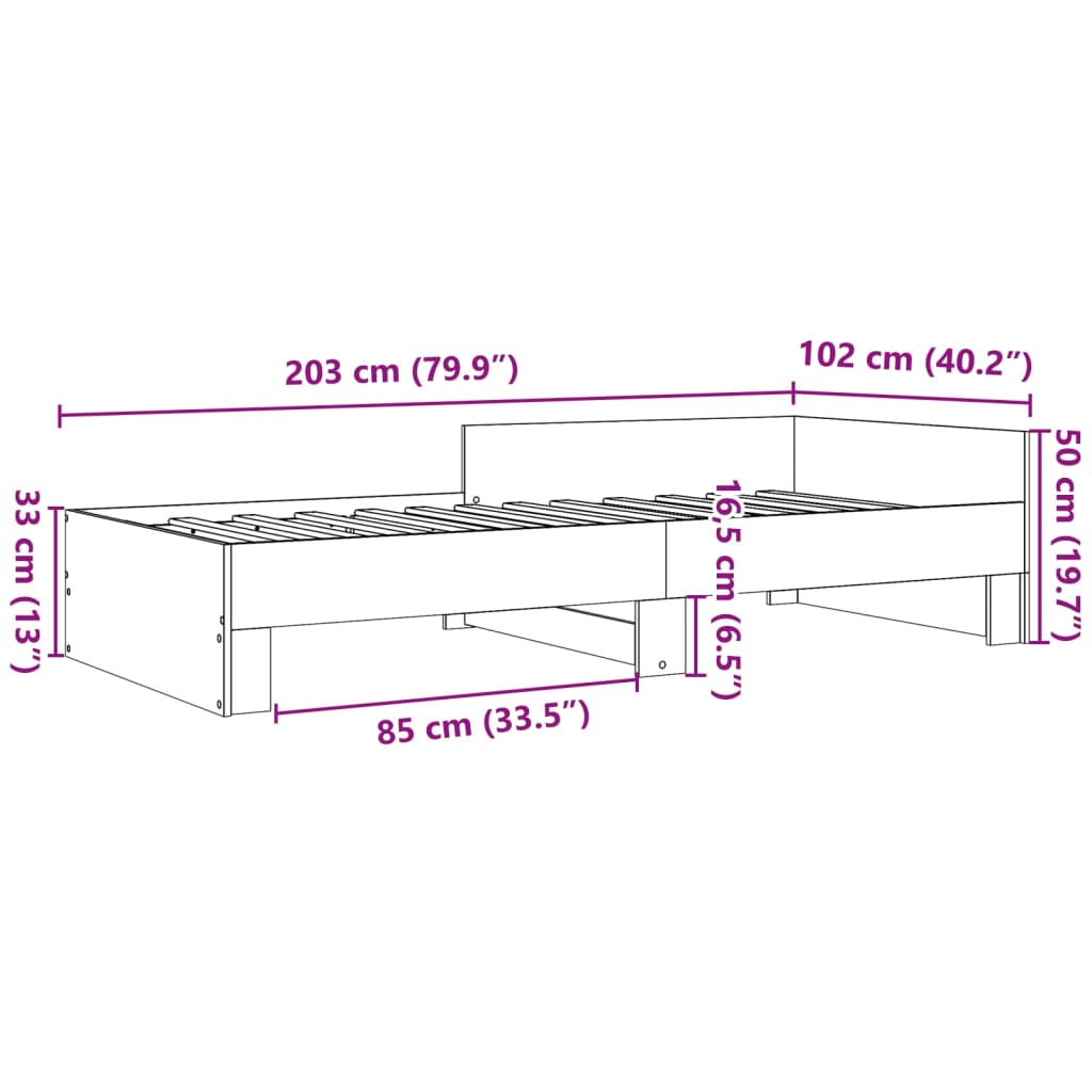 vidaXL Sängram utan madrass rökfärgad ek 100x200 cm konstruerad trä