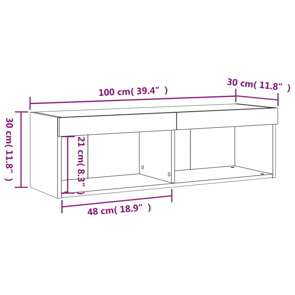 vidaXL Tv-bänk med LED-belysning brun ek 100x30x30 cm