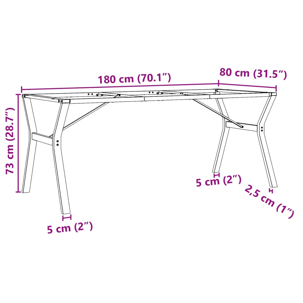 vidaXL Bordsben för matbord Y-ram 180x80x73 cm gjutjärn