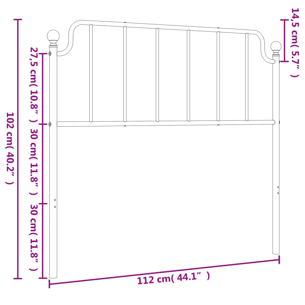 vidaXL Huvudgavel metall vit 107 cm