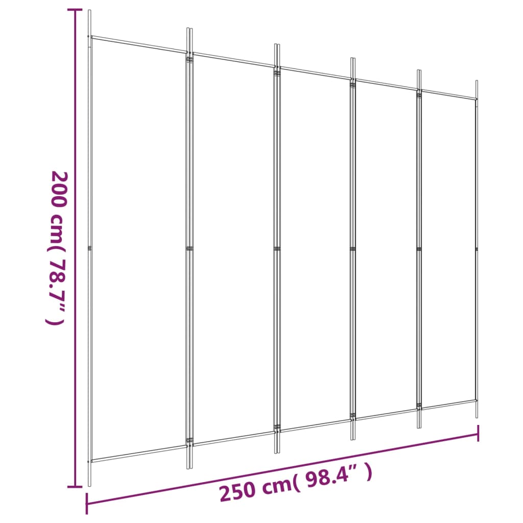 vidaXL Rumsavdelare 5 paneler svart 250x200 cm tyg