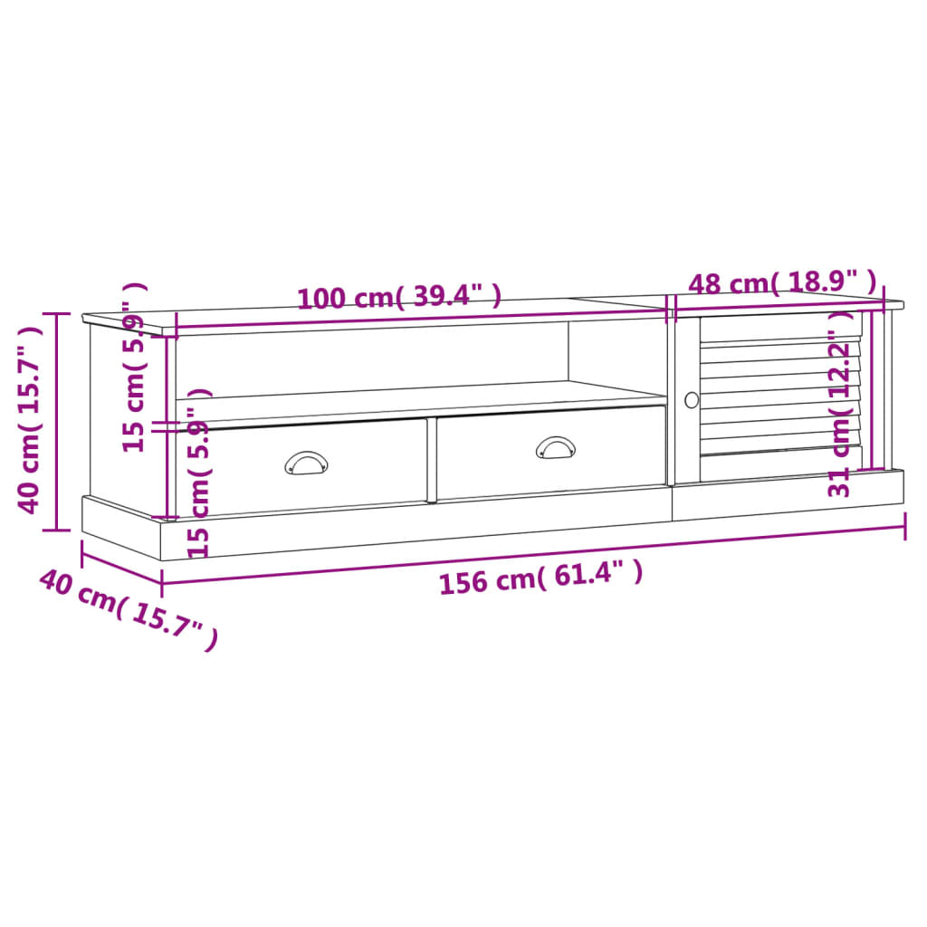 vidaXL Tv-bänk VIGO 156x40x40 cm massiv furu