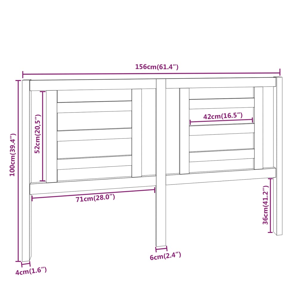 vidaXL Sänggavel 156x4x100 cm massiv furu