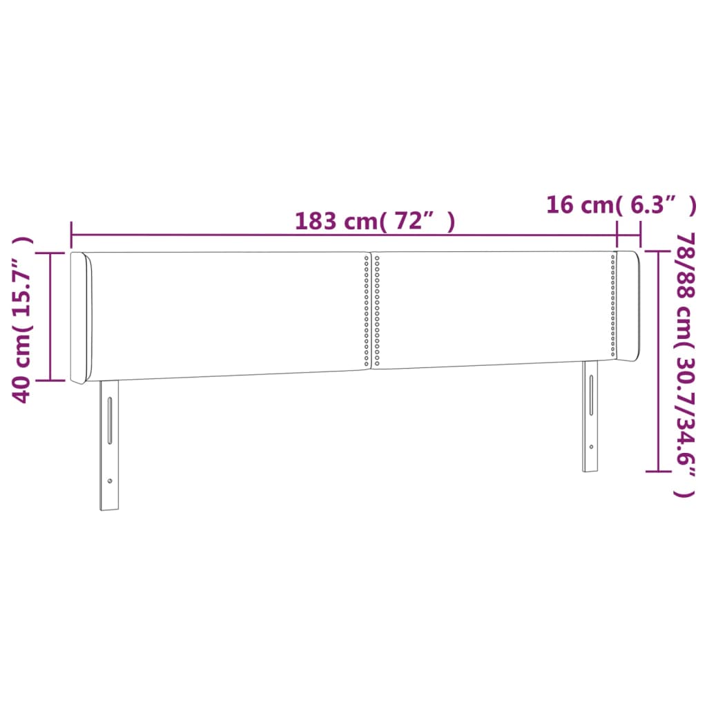 vidaXL Sänggavel med kanter mörkgrå 183x16x78/88 cm sammet