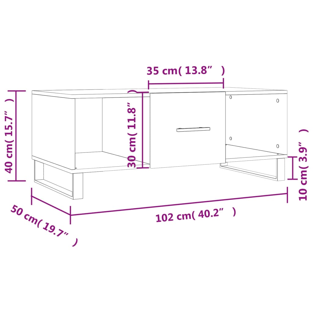 vidaXL Soffbord vit högglans 102x50x40 cm konstruerat trä