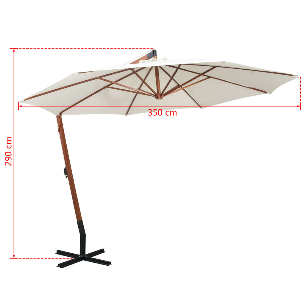 vidaXL Hängande parasoll 350 cm trästång vit