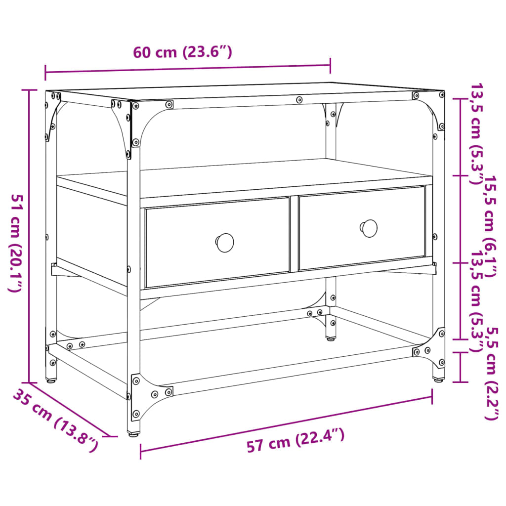 vidaXL Tv-bänk med glasskiva grå sonoma 60x35x51 cm konstruerat trä