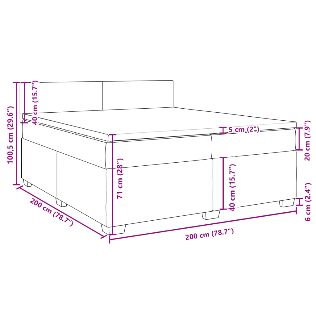 vidaXL Ramsäng med madrass ljusgrå 200x200 cm sammet