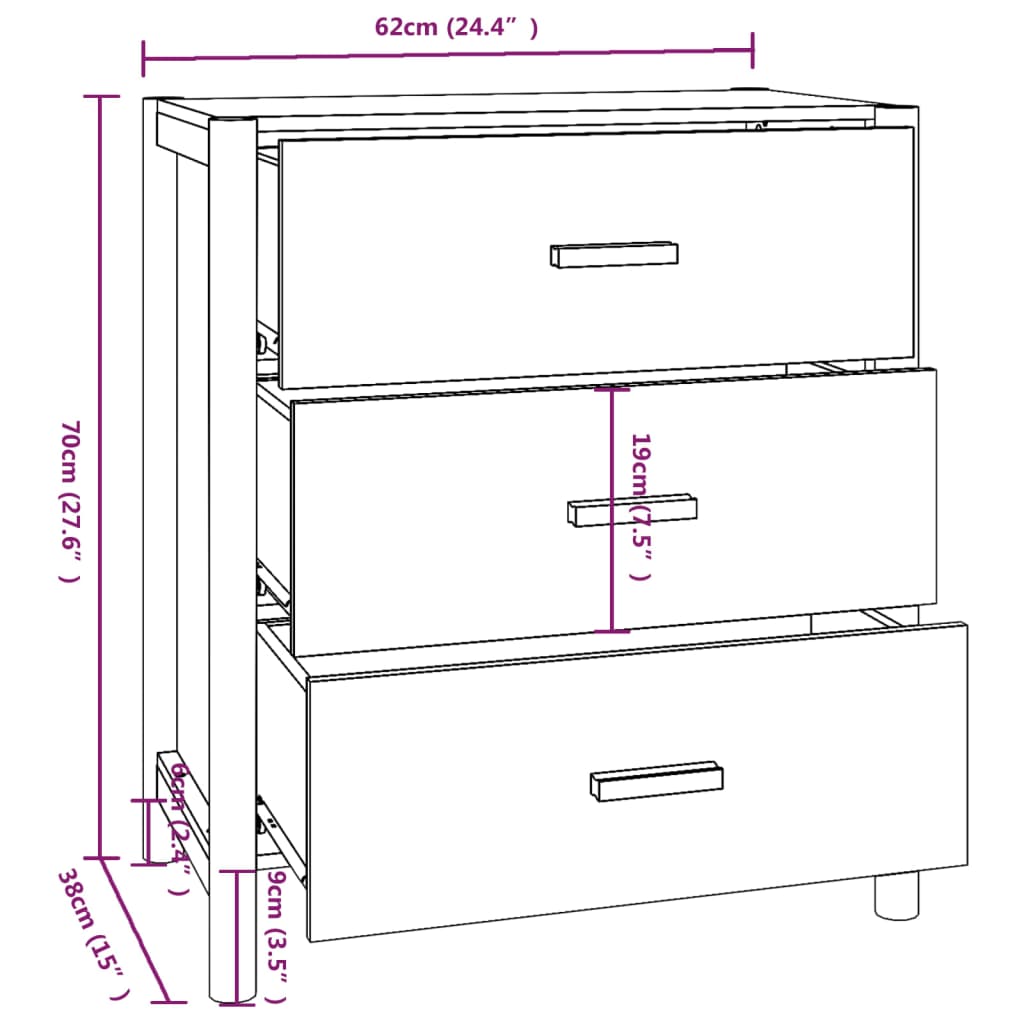 vidaXL Skänk svart 62x38x70 cm konstruerat trä