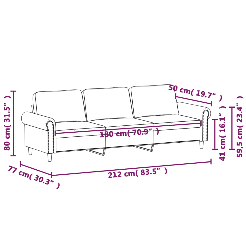 vidaXL 3-sitssoffa ljusgrå 180 cm sammet