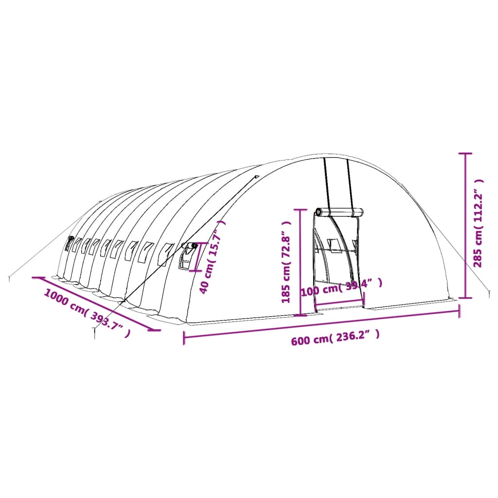 vidaXL Växthus med stålram grön 60 m² 10x6x2,85 m